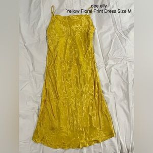 dee elly Yellow Satin Floral Pattern Print Dress Women’s Size Medium